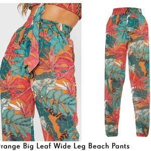 PrettyLittleThing Orange Big Leaf Wide Leg Beach Pants